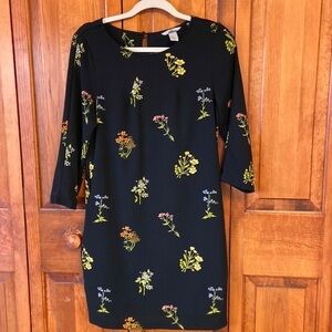 H&M Black Longsleeve Floral Lined Dress Pockets, Dressy, Evening Career S 8 EUC